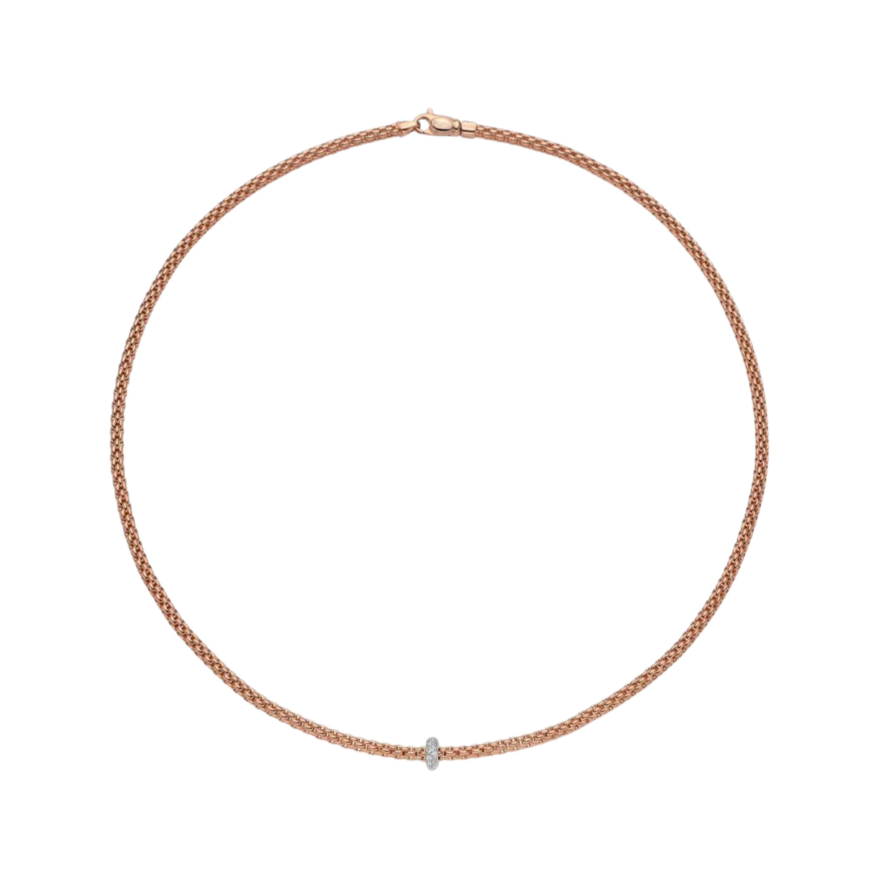 Prima Flex'it 18ct Rose Gold Necklace With A Grain Set Diamond Set Rondel
