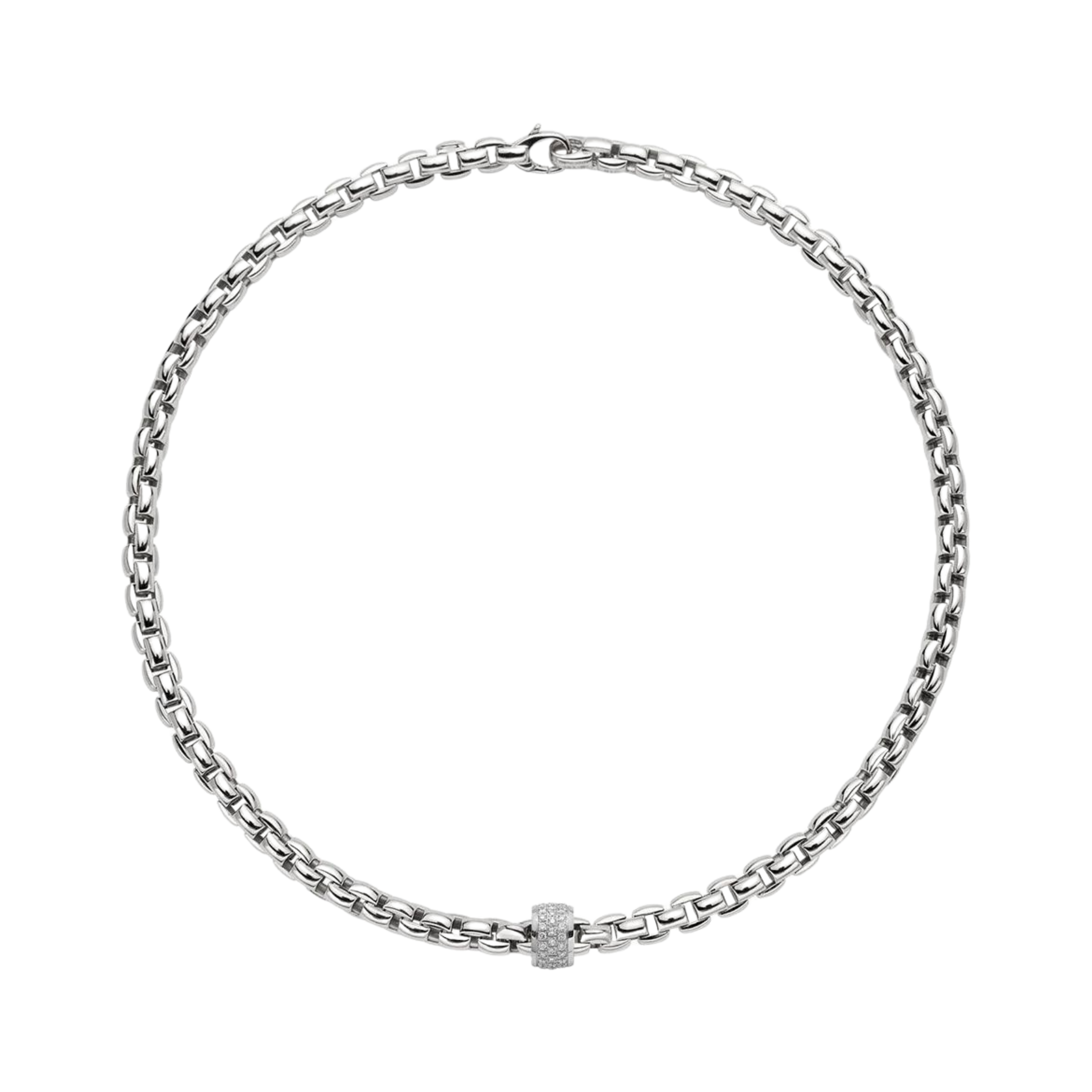 Eka 18ct White Gold Necklace With A Grain Set Diamond Rondel