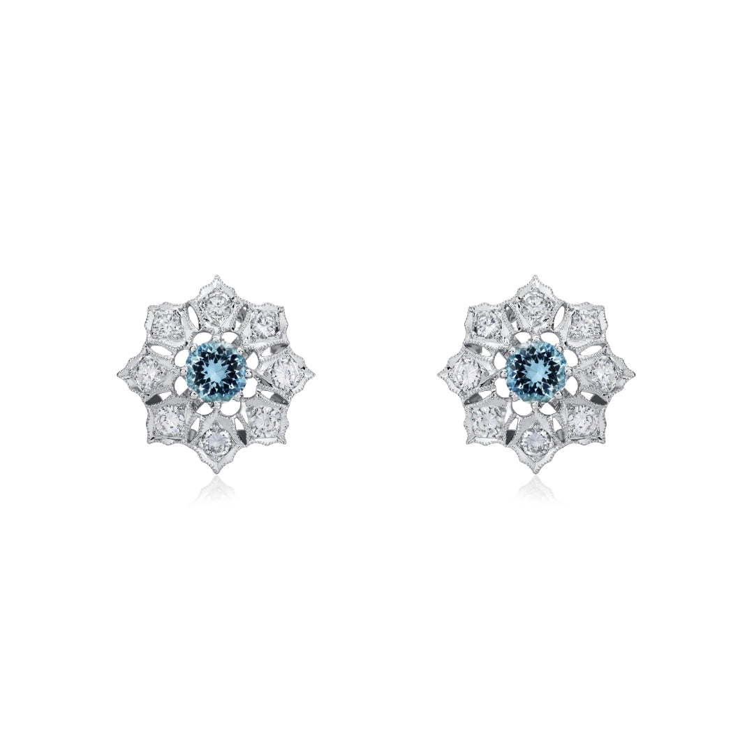 Aquamarine and Diamond Cluster Earrings