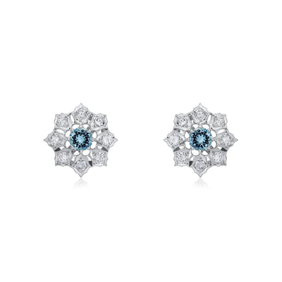 Aquamarine and Diamond Cluster Earrings