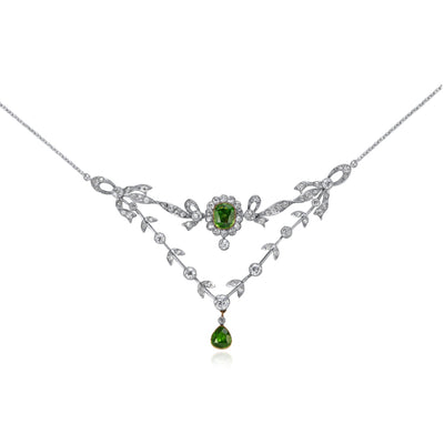 Circa 1920's Demantoid Garnet and Diamond Fancy Necklet