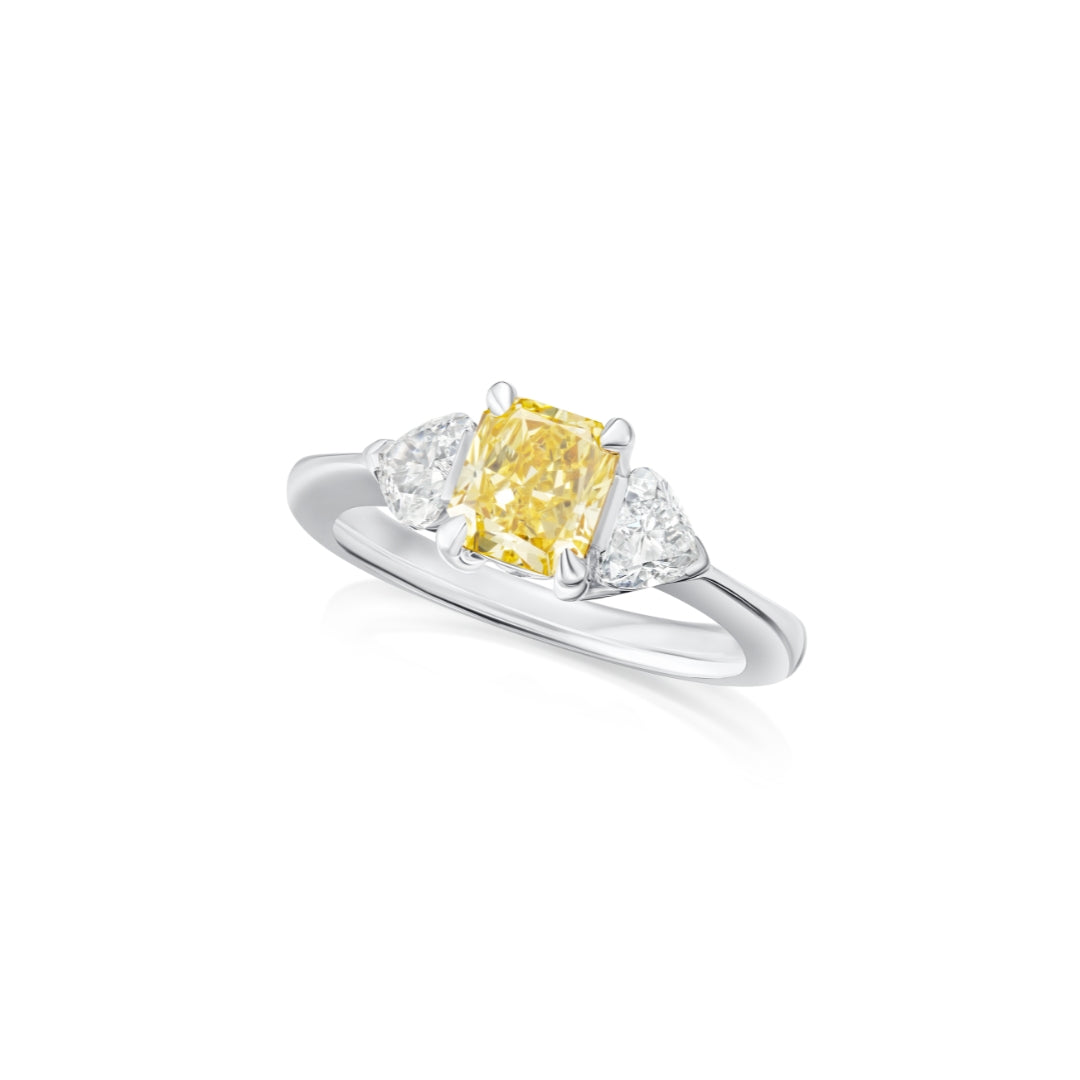 1.17cts Natural Fancy Vivid Yellow Diamond Three Stone Ring