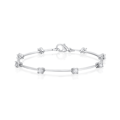 Round Brilliant Cut Diamond Bar Bracelet in Platinum
