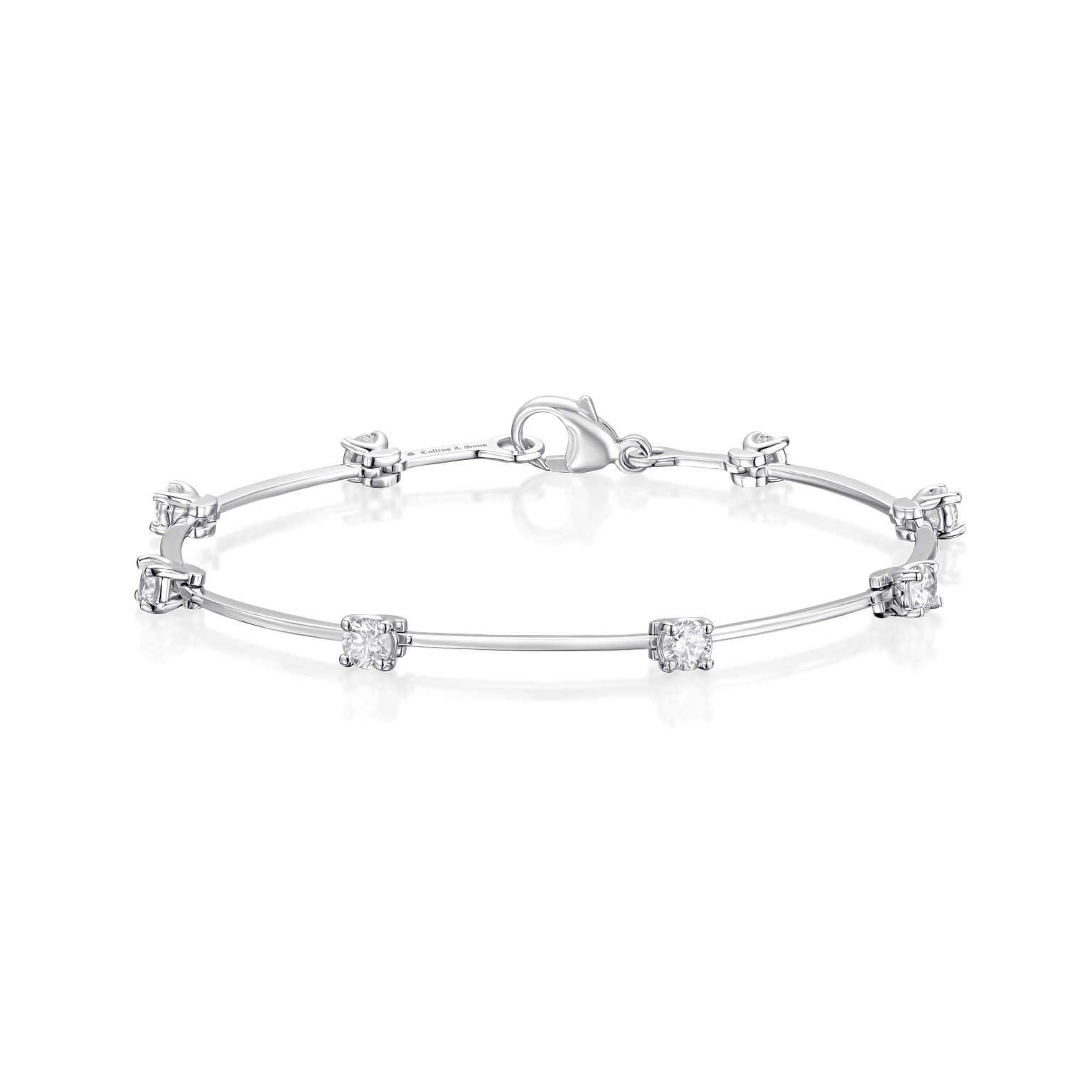 Round Brilliant Cut Diamond Bar Bracelet in Platinum