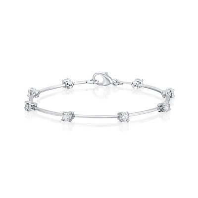 Round Brilliant Cut Diamond Bar Bracelet in Platinum