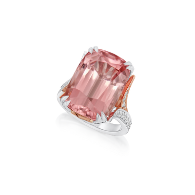 19.73cts Pink Tourmaline and Diamond-Set Shoulders Ring