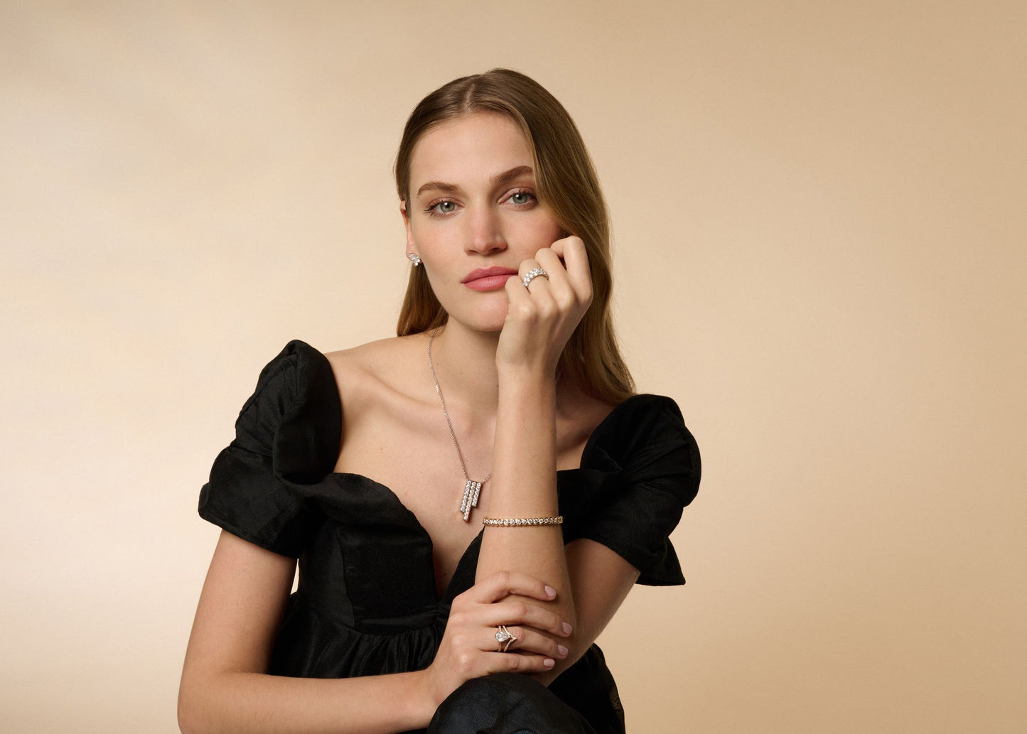 Skyline Collection Three Row Diamond Set 18ct Rose Gold and Platinum Pendant