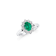 0.97ct Emerald and Diamond Cluster Ring