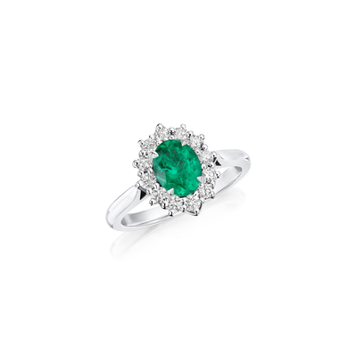 0.97ct Emerald and Diamond Cluster Ring