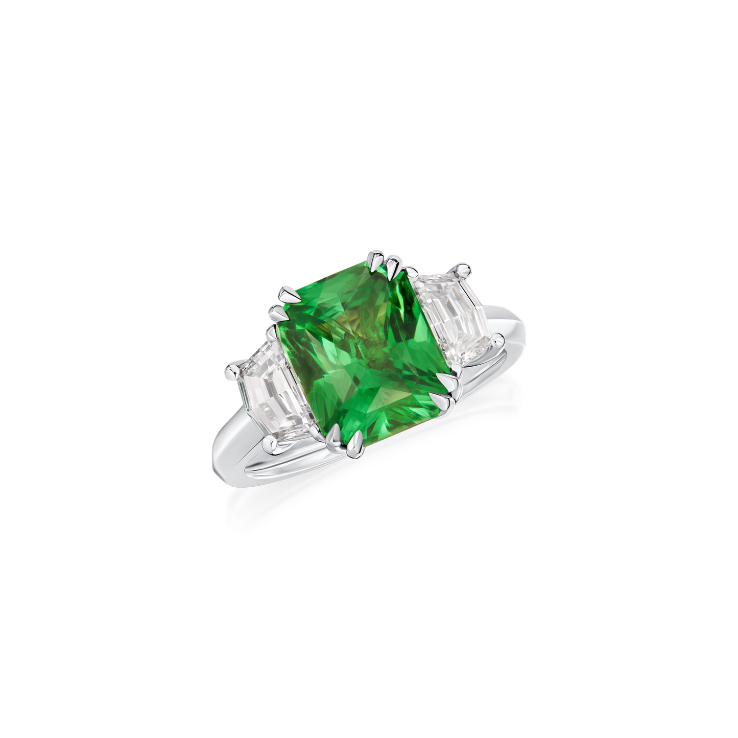 4.11cts Octagon Tsavorite and Shield-Cut Diamond Ring