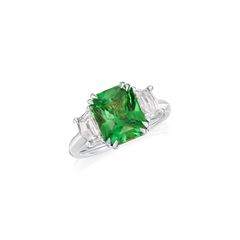 4.11cts Octagon Tsavorite and Shield-Cut Diamond Ring