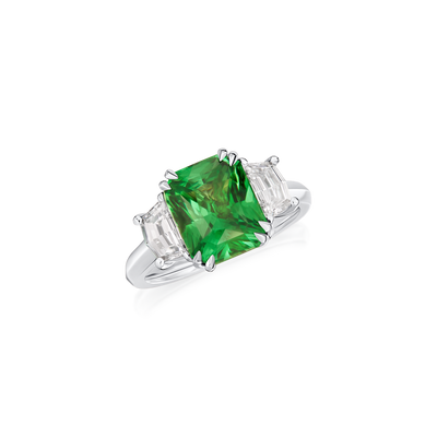 4.11cts Octagon Tsavorite and Shield-Cut Diamond Ring