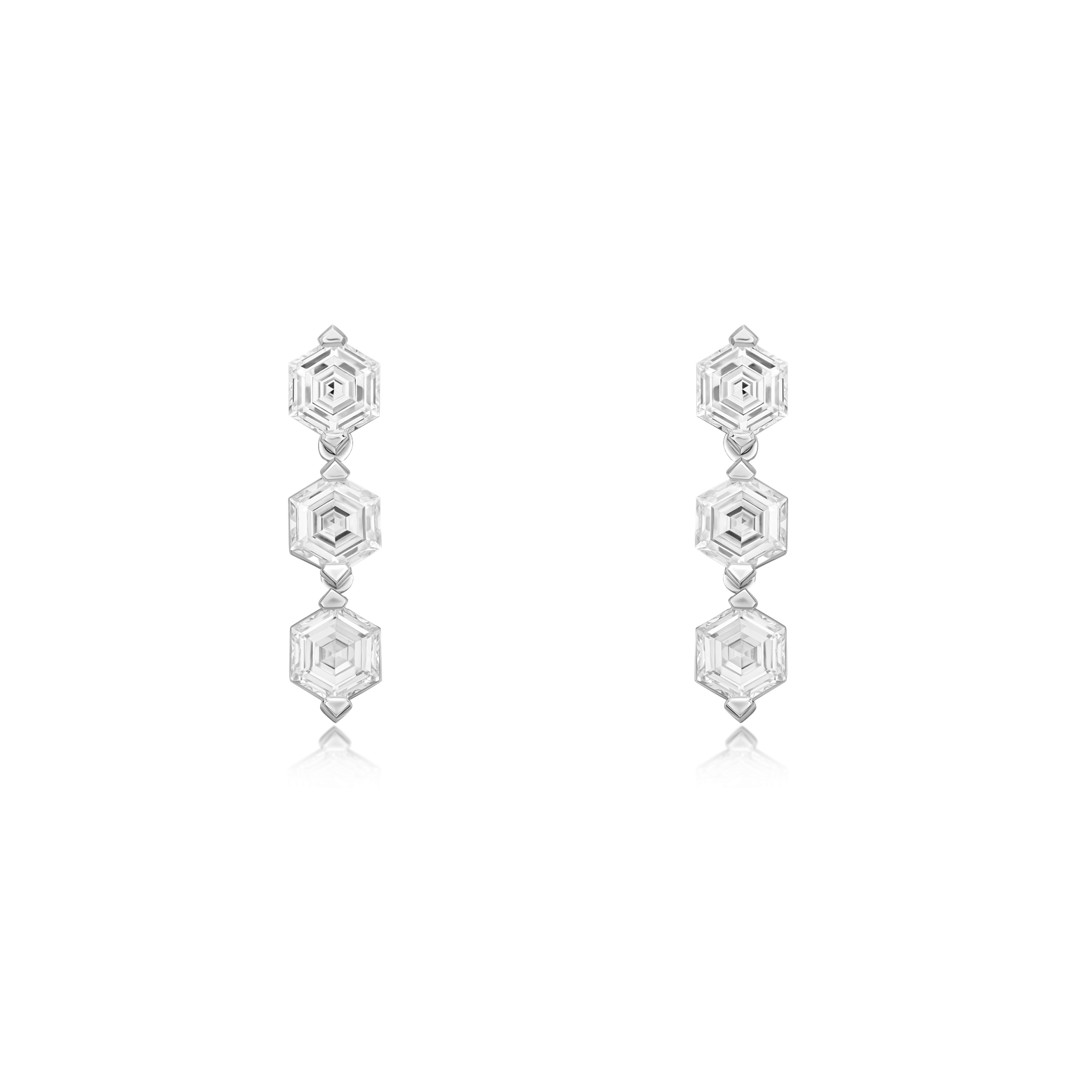 2.46cts Hexagonal Cut Diamond Drop Earrings