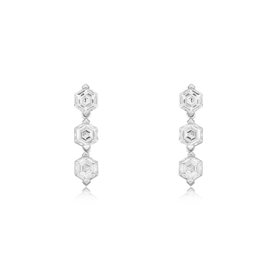 2.46cts Hexagonal Cut Diamond Drop Earrings