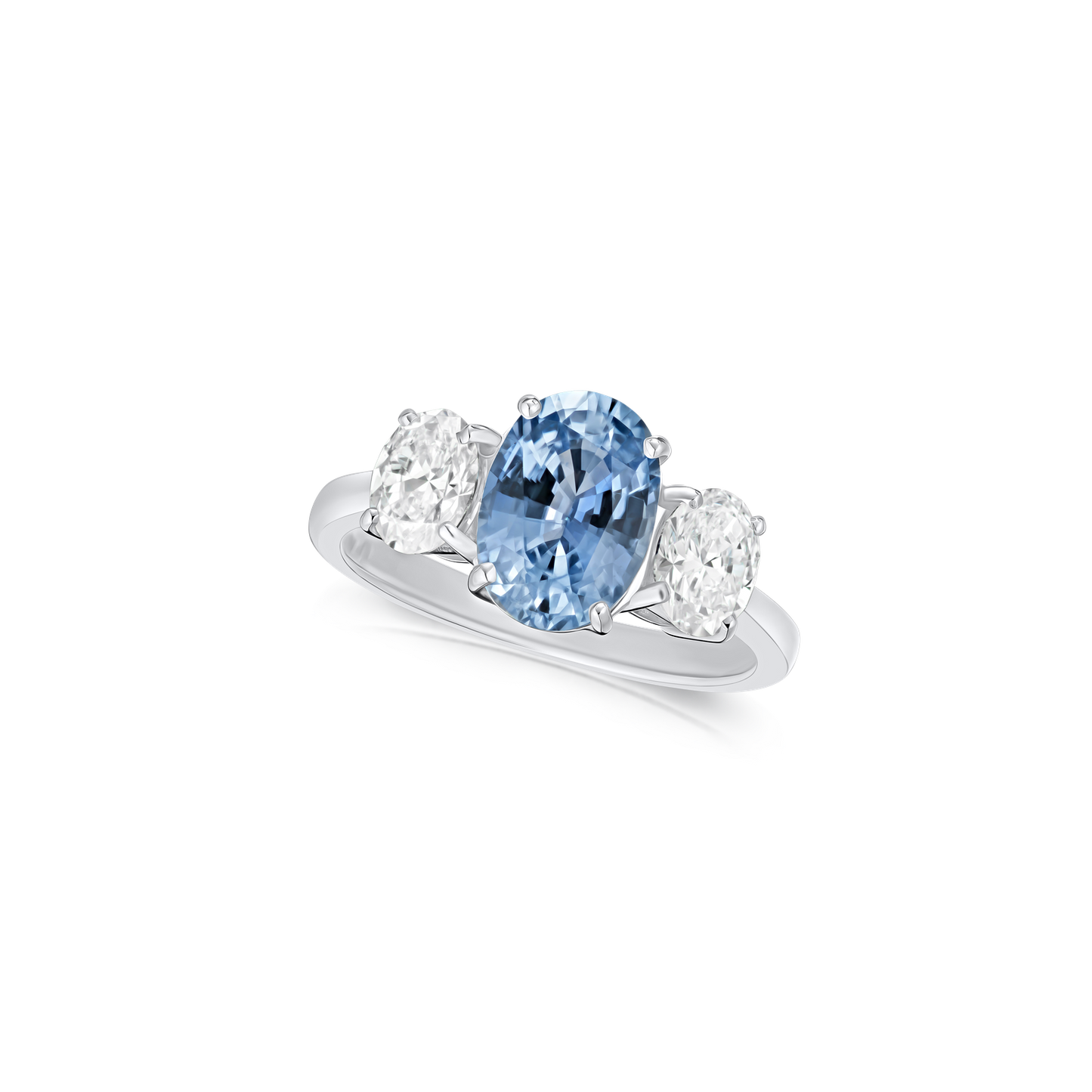 2.54cts Sapphire and Diamond Three Stone Ring