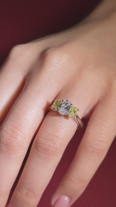 1.10cts White and Yellow Diamond Three Stone Ring