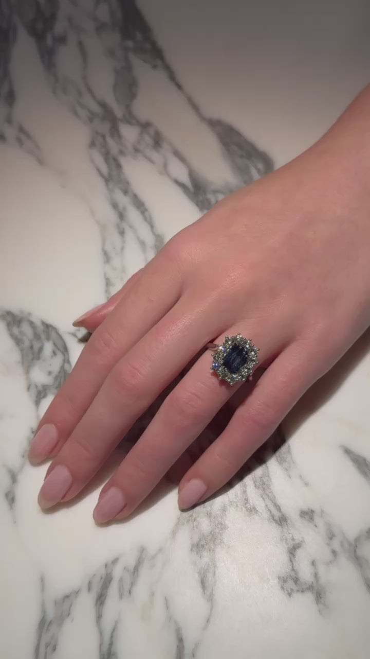 3.97cts Blue-Grey Spinel and Diamond Ravello Cluster Ring