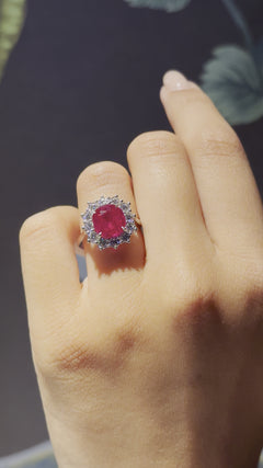 4.01cts Cushion-Shape Ruby and Diamond Ravello Cluster Ring