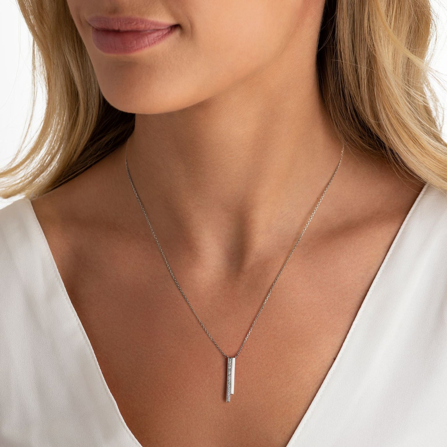 Skyline Collection Two Row Diamond Set Platinum Pendant