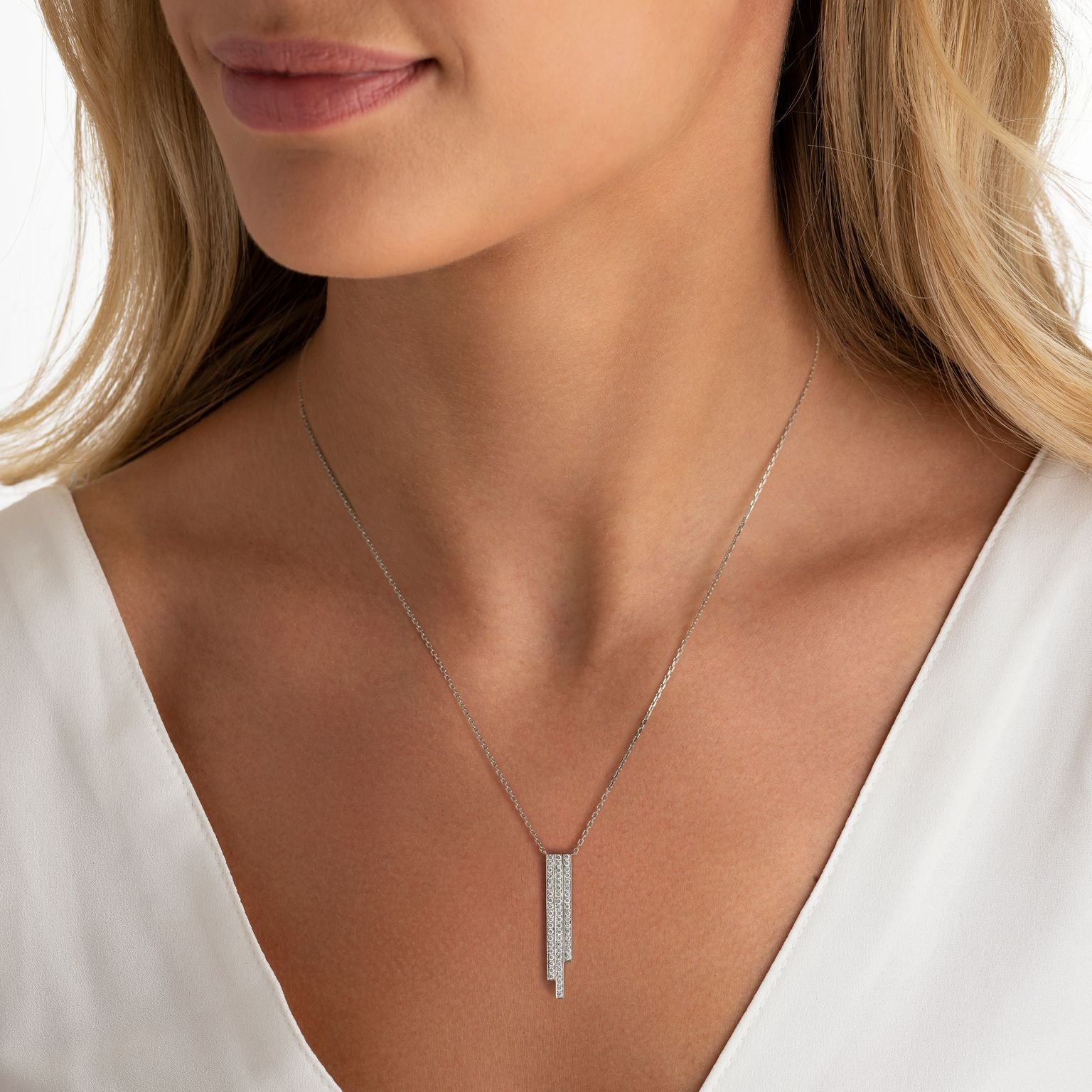 Skyline Collection Three Row Diamond Set Platinum Pendant