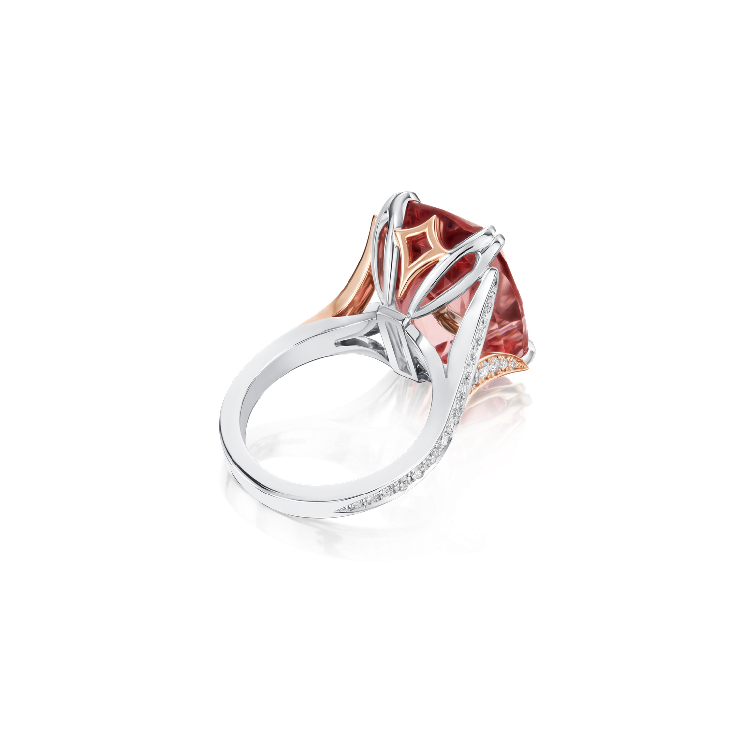 19.73cts Pink Tourmaline and Diamond-Set Shoulders Ring