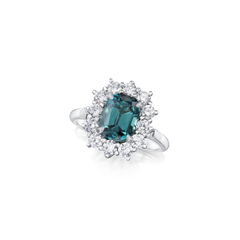 2.18cts Cushion-Shape Indicolite Tourmaline and Diamond Ravello Cluster Ring