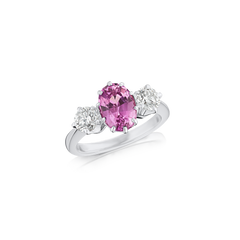 Pink Sapphire and Diamond Three Stone Ring
