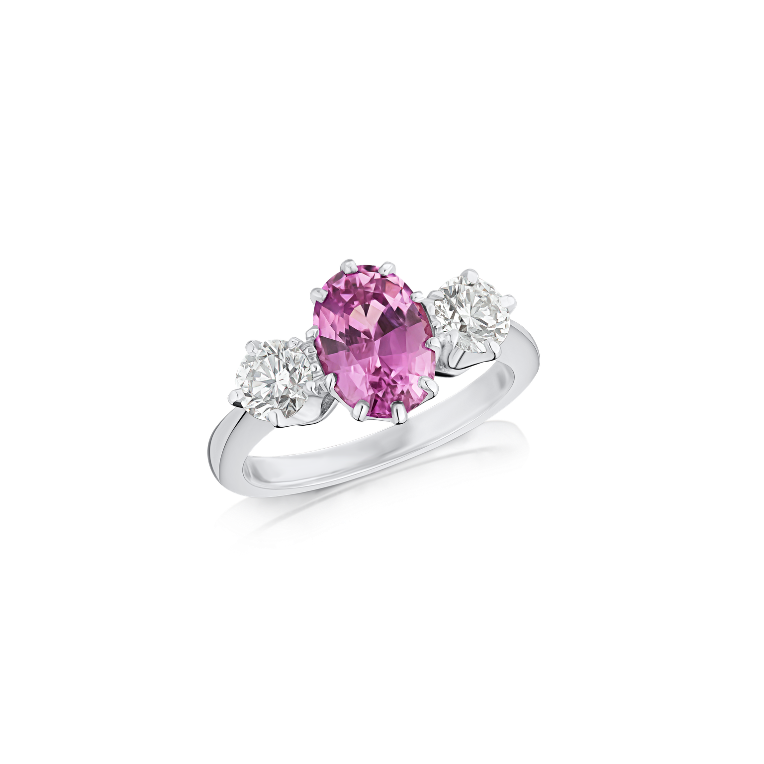 Pink Sapphire and Diamond Three Stone Ring