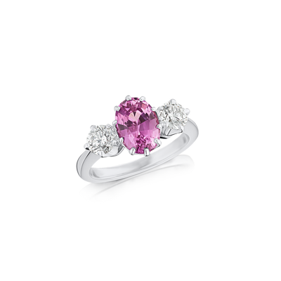 Pink Sapphire and Diamond Three Stone Ring