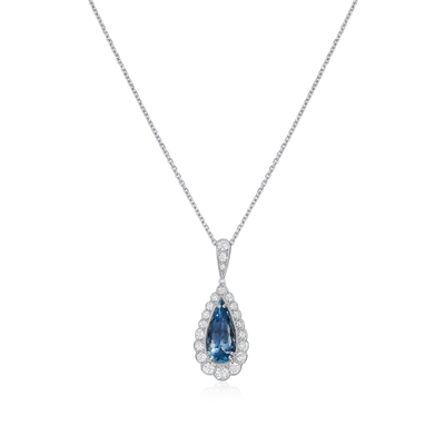 2.18cts Aquamarine and Diamond Cluster Pendant