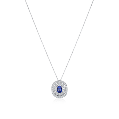 1.43cts Sapphire and Diamond Double Halo Pendant