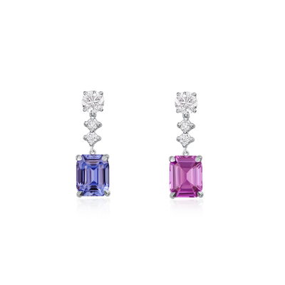 Blue and Pink Sapphire Drop Earrings