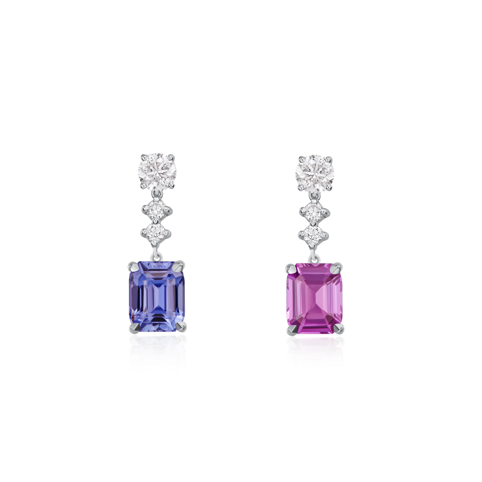 Blue and Pink Sapphire Drop Earrings