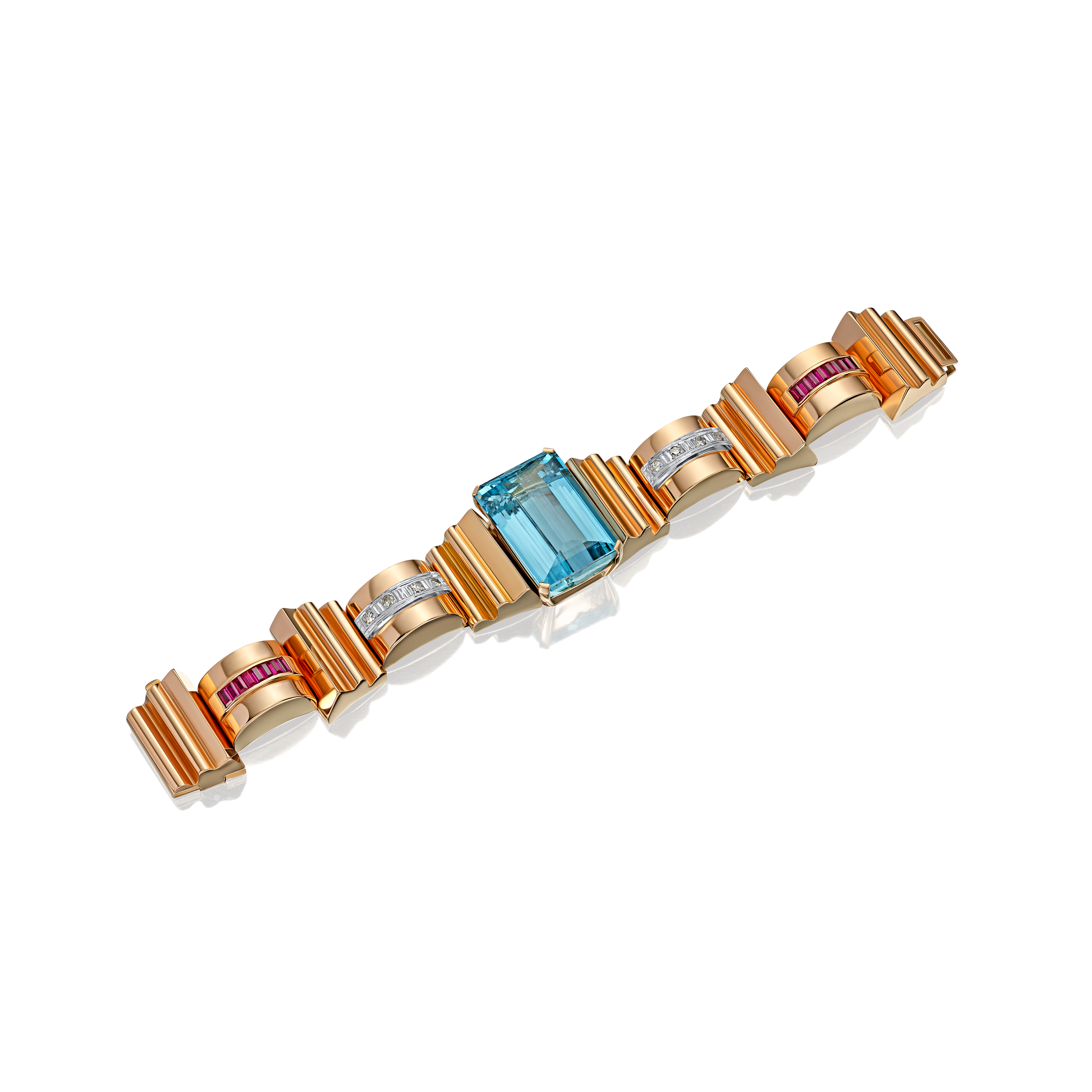 Aquamarine, Diamond & Ruby 1940's Bracelet