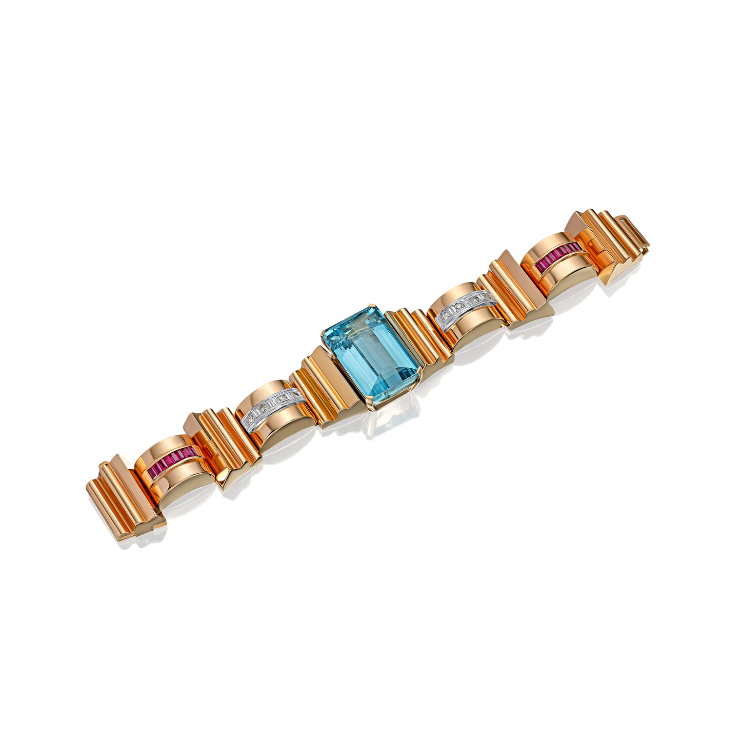 Aquamarine, Diamond & Ruby 1940's Bracelet