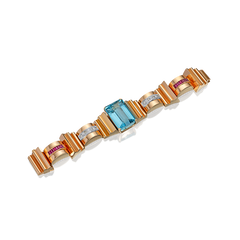 Aquamarine, Diamond & Ruby 1940's Bracelet