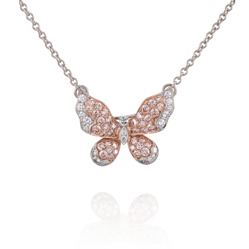 Pink and White Diamond Set Butterfly Pendant