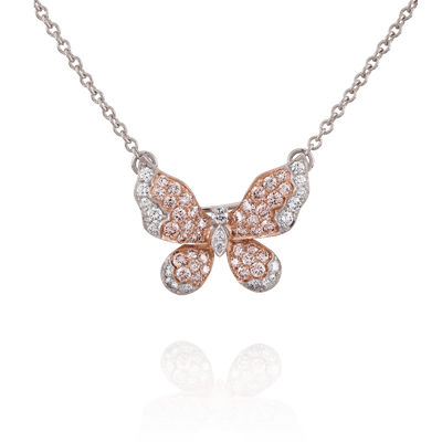 Pink and White Diamond Set Butterfly Pendant