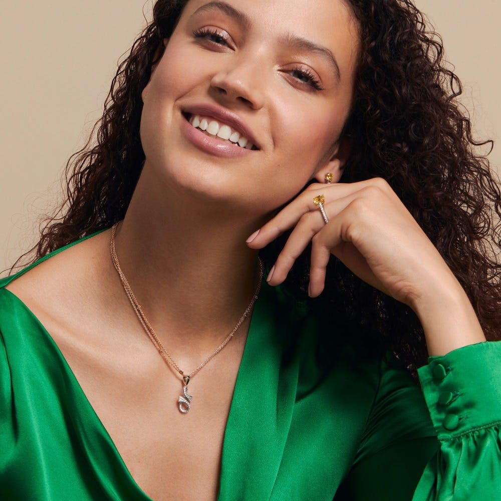 Infinity Collection Diamond Set Pendant On A Multi Strand Rose Gold Necklace