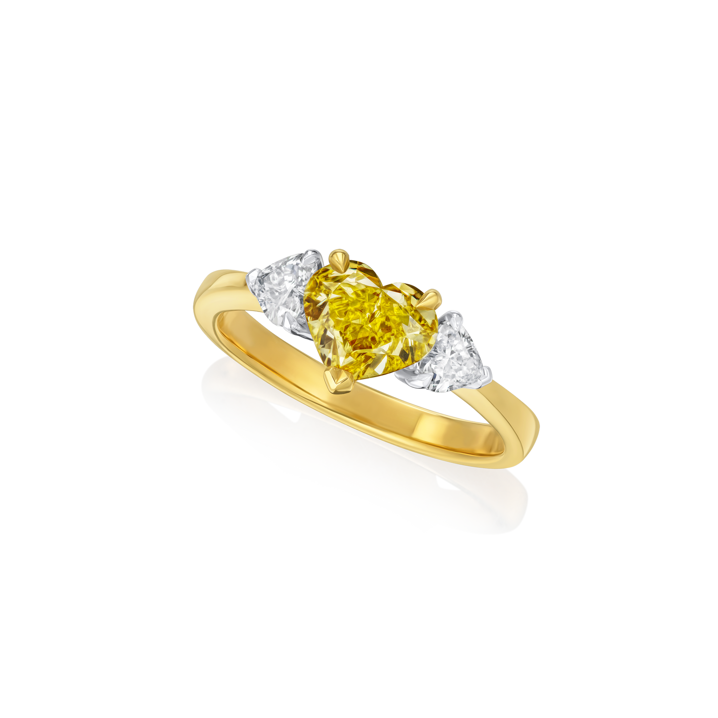 1.41cts Yellow and White Heart Shape Diamond Three Stone Ring