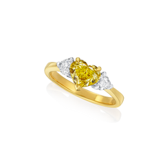 1.41cts Yellow and White Heart Shape Diamond Three Stone Ring