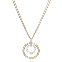 Bicolour Diamond Circle Pendant with Double Chain