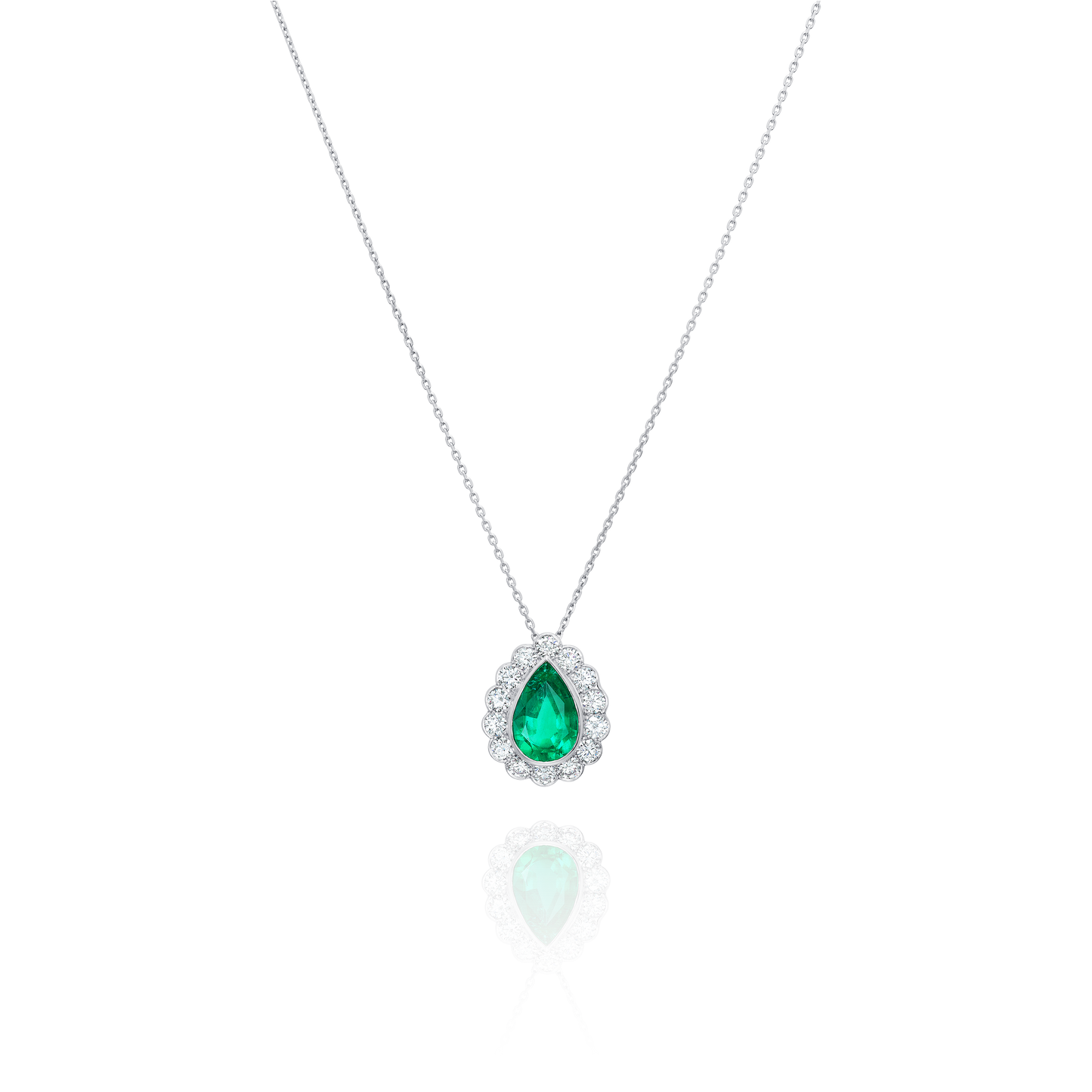 Pear Shape Emerald and Diamond Cluster Pendant