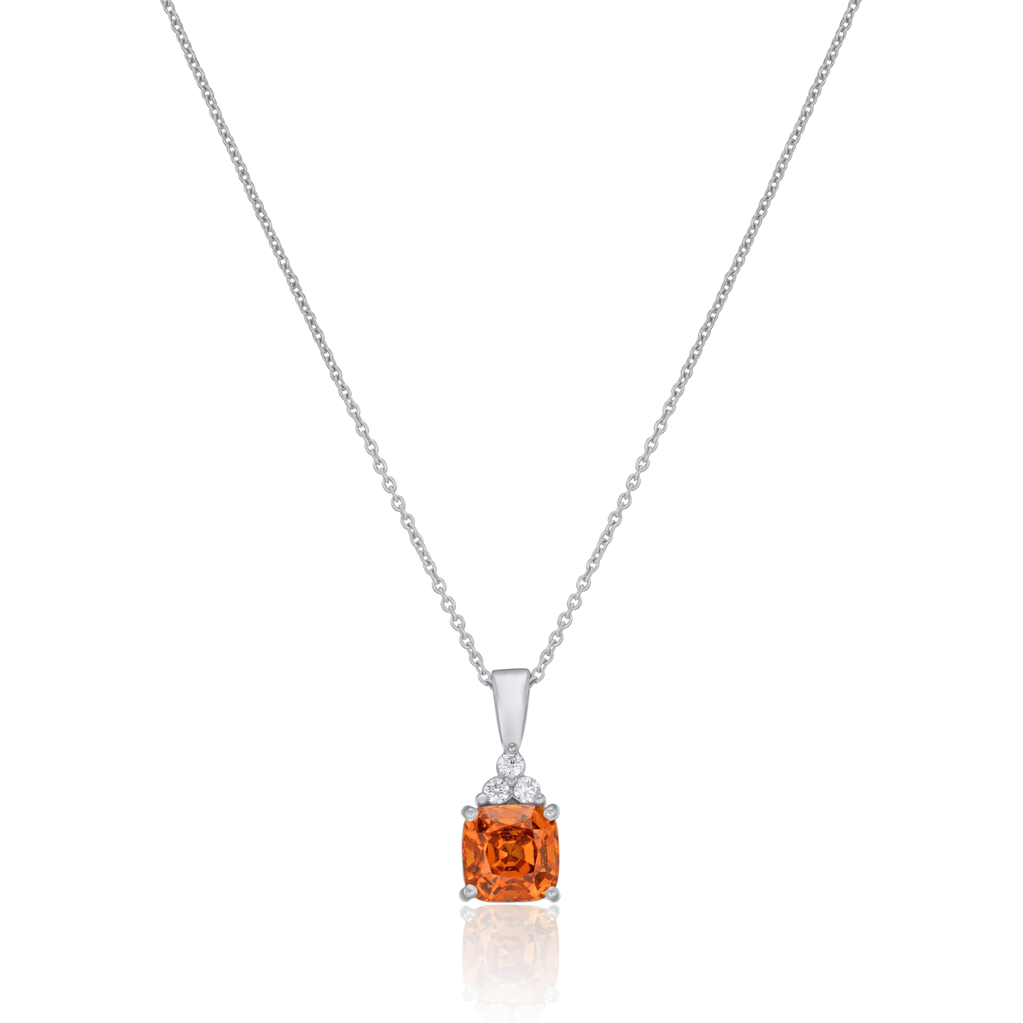 2.50cts Mandarin Cushion Cut Garnet and Diamond Pendant