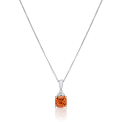 2.50cts Mandarin Cushion Cut Garnet and Diamond Pendant