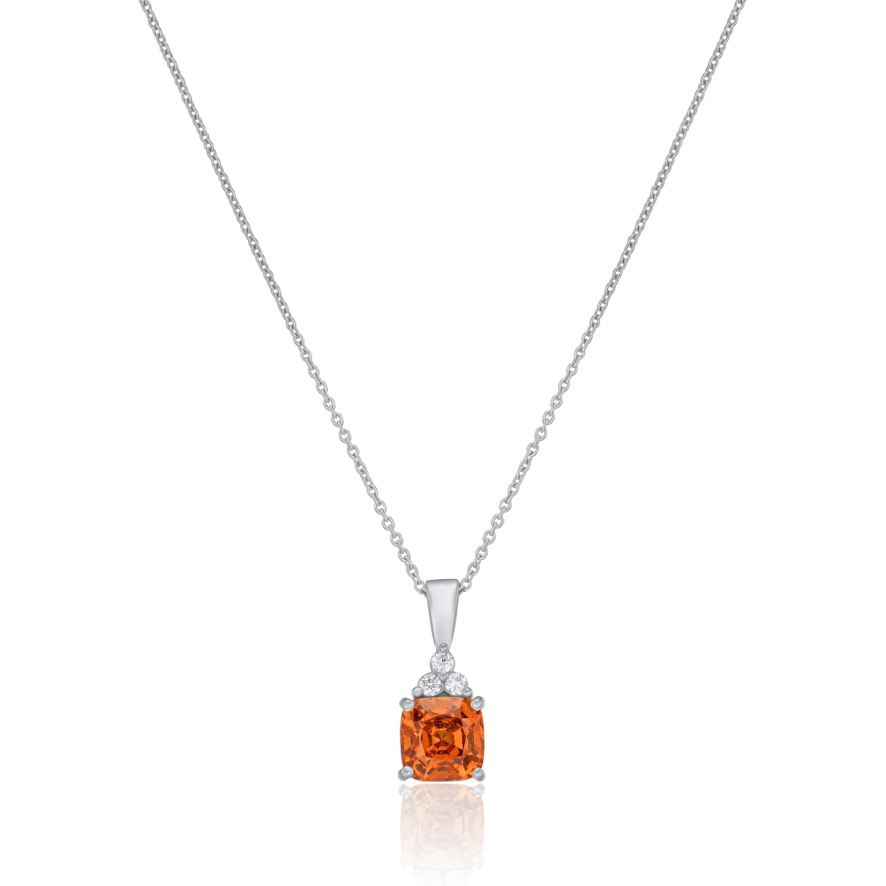 2.50cts Mandarin Cushion Cut Garnet and Diamond Pendant