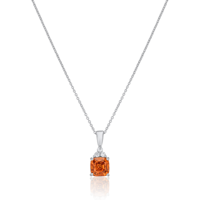 2.50cts Mandarin Cushion Cut Garnet and Diamond Pendant