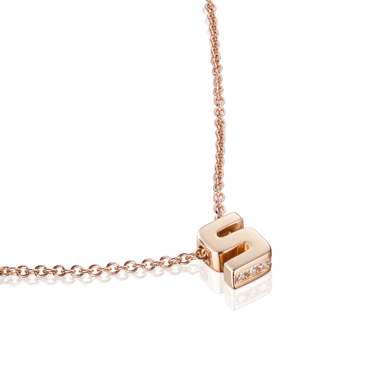 18ct Rose Gold Initial Pendant with Diamond Set Accents