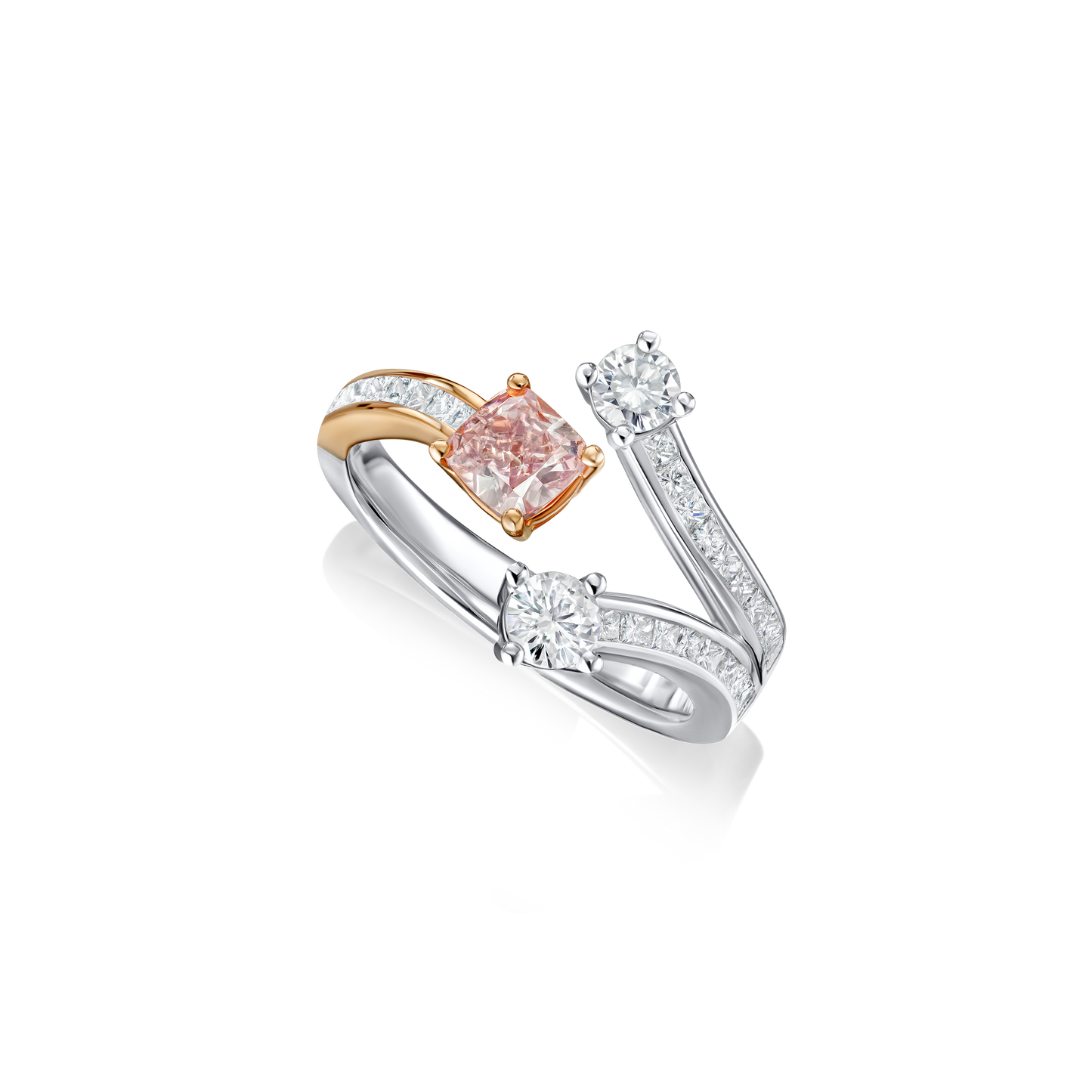 Natural Pink and White Diamond Three Row Ring