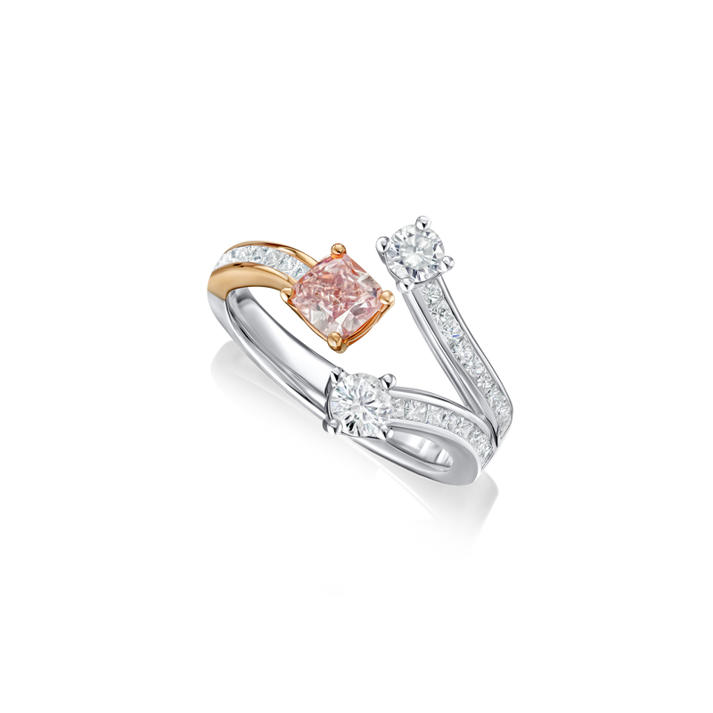 Natural Pink and White Diamond Three Row Ring